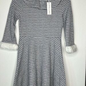 NWT Janie and Jack Elegant Black and White Fur Trim Holiday Formal Dress 12 NWT